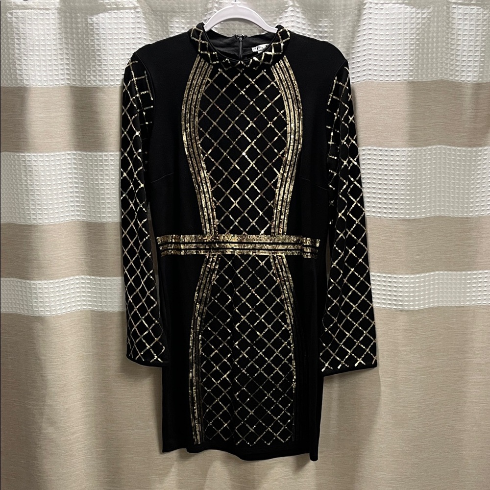 VENUS Black and Gold Long Sleeve Dress